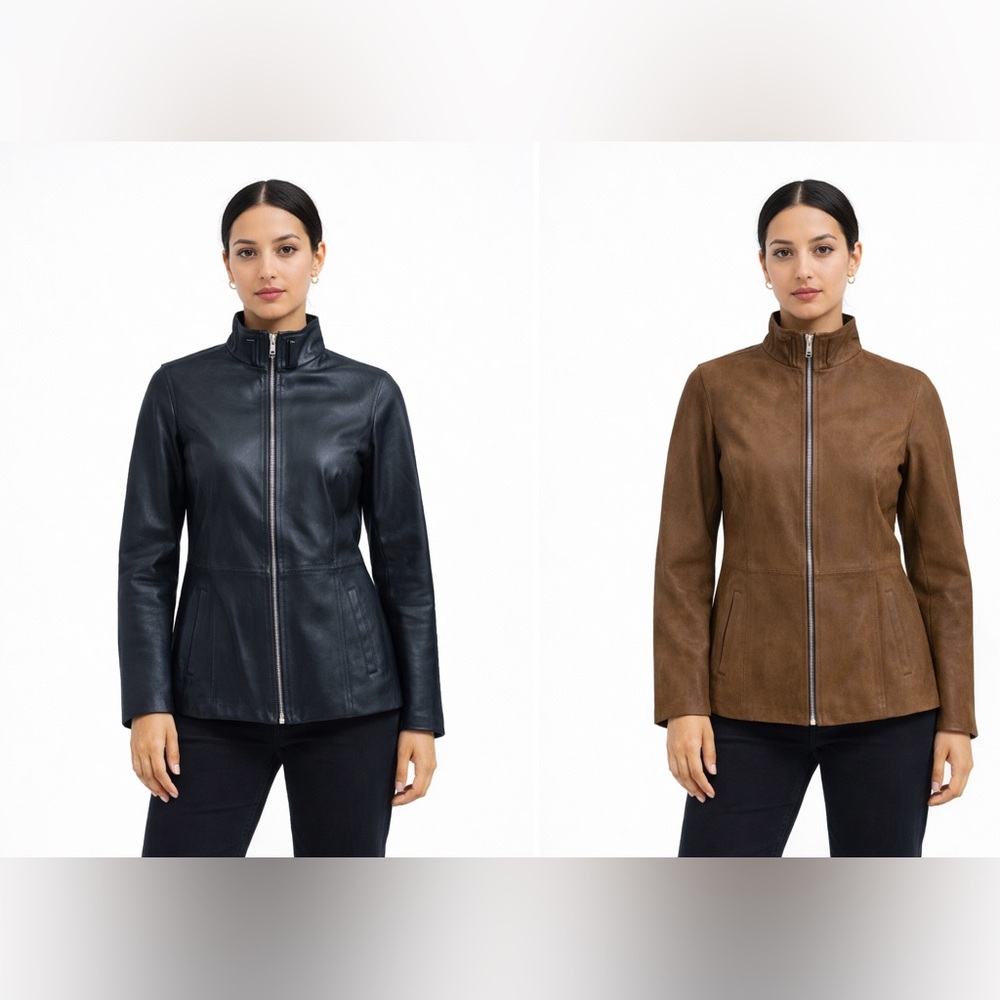 Kircilar Reversible Lightweight Black ,Brown Leather & Suede Jacket Sz 42 Women